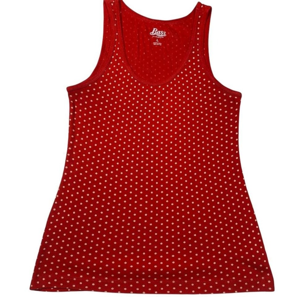 Y2K Retro G.H. Bass & Co Red Polka Dot Tank Top‎ Size Large Ribbed Cotton Casual